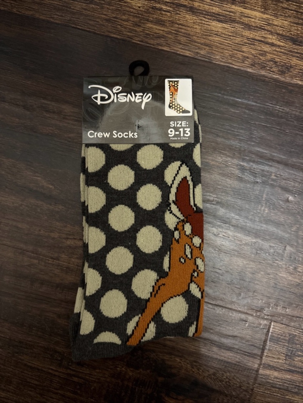 Disney Men’s Bambi Polka Dot Crew Socks - Gray & Cream with Brown Accent